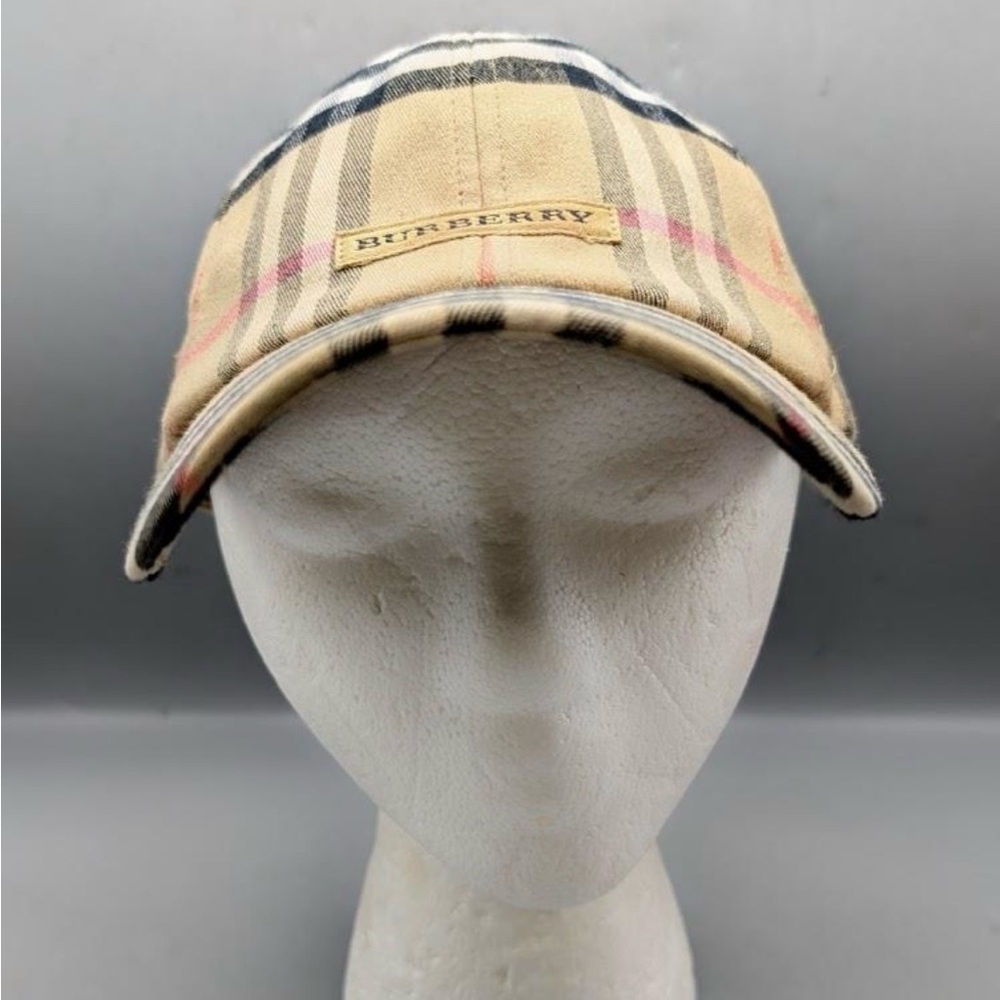 Burberry Golf Check Print Beige Canvas Logo Hat